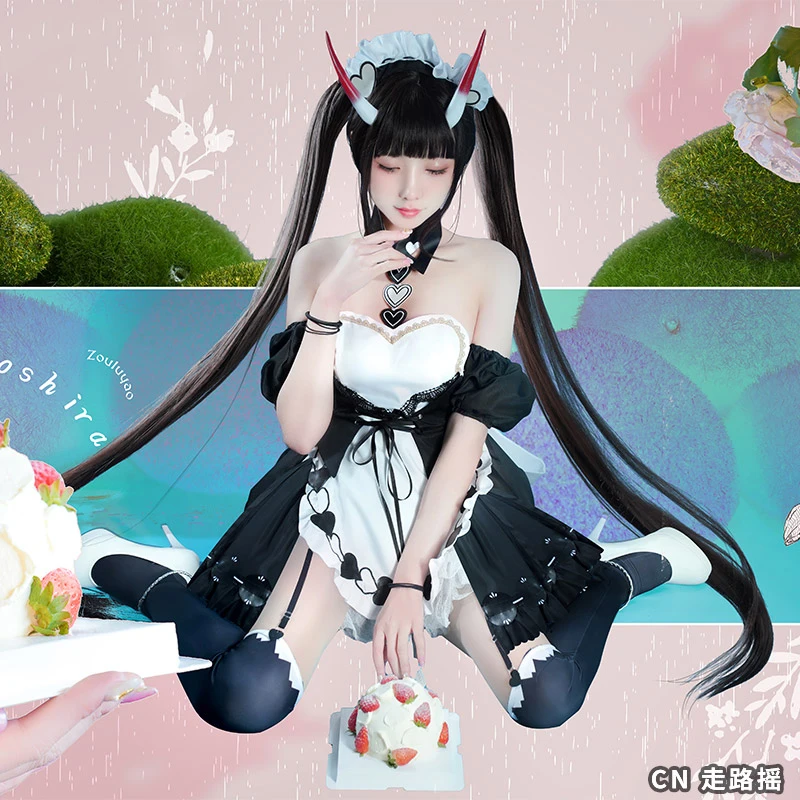 

Game Azur Lane KMS August Von Parseval Cosplay Costume IJN Noshiro Anime Maid Dress Outfits Halloween Carnival Suit Wig shoes
