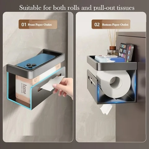 Держатель для туалетной бумаги без перфорации, настенный, с двойным выходом для бумаги, вешалка для салфеток в ванной комнате, подставка для мобильного телефона, органайзер