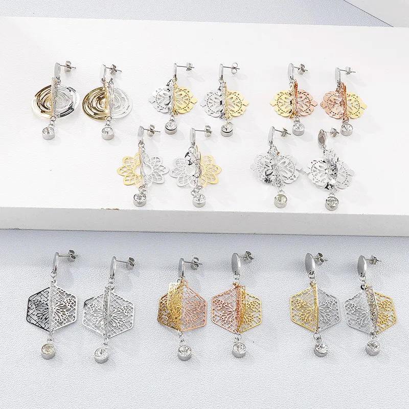 Fashion Women Silver Color Gold Stainless Steel Small 12 Pair Price Stud Earrings Ear Piercing Jewelry |