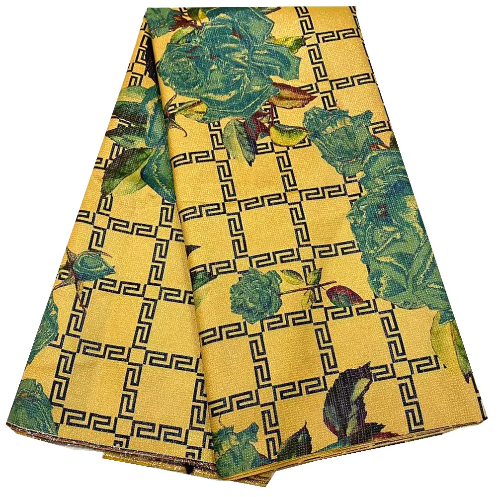 Нигерия позолоченная ткань из органзы 5 ярдов печать Африканское кружево для