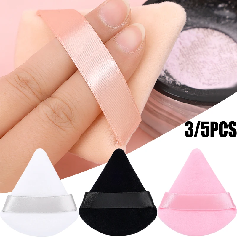 

Sdotter 2/3/5 Pcs Powder Puff Face Makeup Tool Sponge Velvet Dry Use Washable Triangle Makeup Puff Soft Smooth Facial Beauty Mak