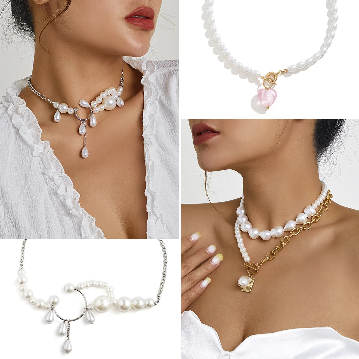

Multi Styles White Imitation Pearl Choker Necklace Clavicle Chain Fashion Necklace For Women Statement Wedding Jewelry Collar