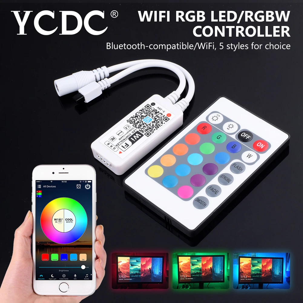 

5v 12v 24v mini bluetooth/wifi dc led rgb rgbw ir controller home for ios android app 5050 3528 led lights strip 24 buttons