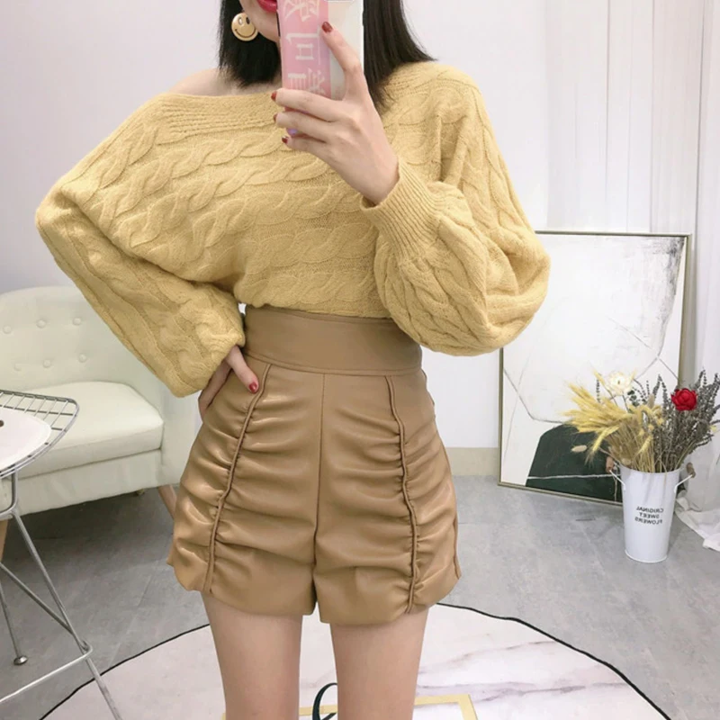 

Осенние новые повседневные шорты для женщин из натуральной овечьей кожи с высокой талией