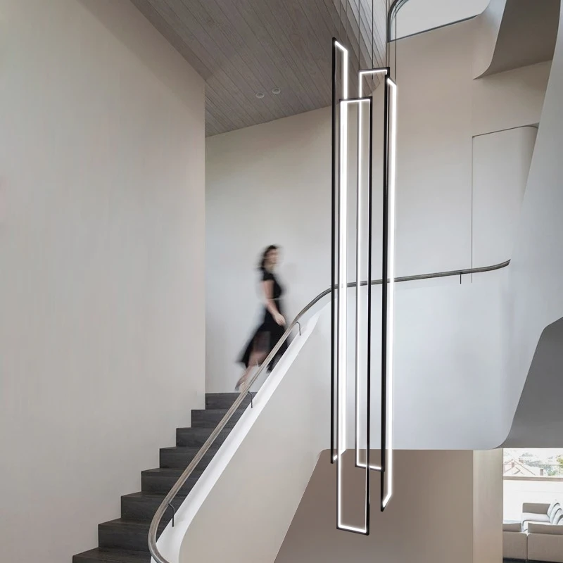 Продажа Современный черный прямоугольный светодиодный подвесной светильник, светодиодный декоративный светильник для гостиной, освещение для лес...