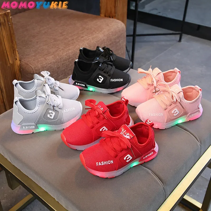 

Модная детская обувь для девочек и мальчиков, детские кроссовки со светодиодной подсветкой, детские ботинки на плоской подошве, Детские теннисные кроссовки для детей
