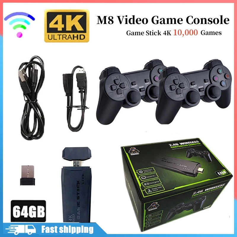 

M8 Video Game Console 2.4G Double Wireless Controller Game Stick 4K 10000 Games 32/64GB Retro Games For PS1/GBA Boy Gift
