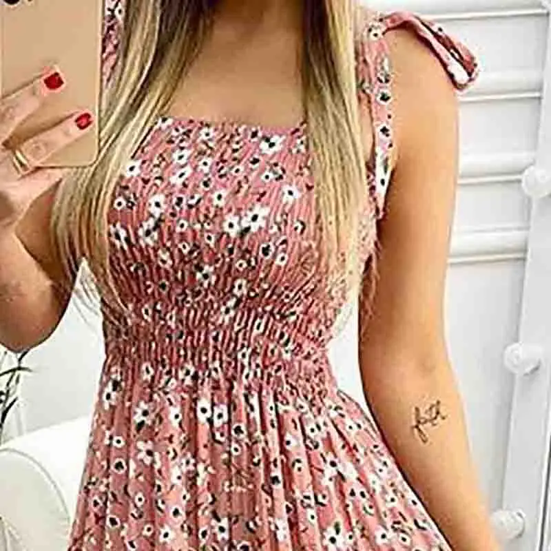 

2022 New Summer Dress Irregular Tube Top Swing Long Skirt Digital Printing Color Matching Short Sleeve Dresses Women's Clothing