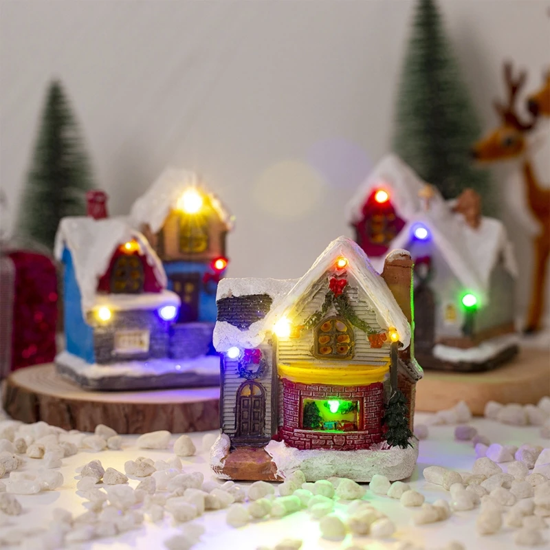 

for Creative LED Light Christmas Village House Luminous Landscape Snow Figurines