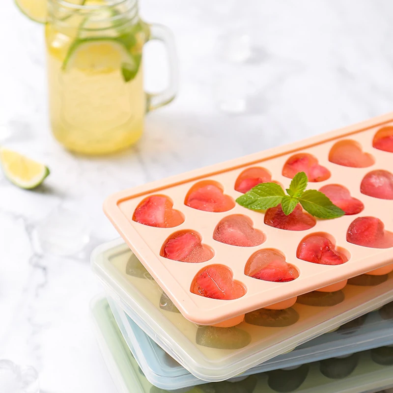 

With Lid 21 Grid Heart-shaped Round Silicone Ice Tray Mold Ice Box Popsicle Mold Whiskey Ice Hockey Mold Heart-shaped Pink