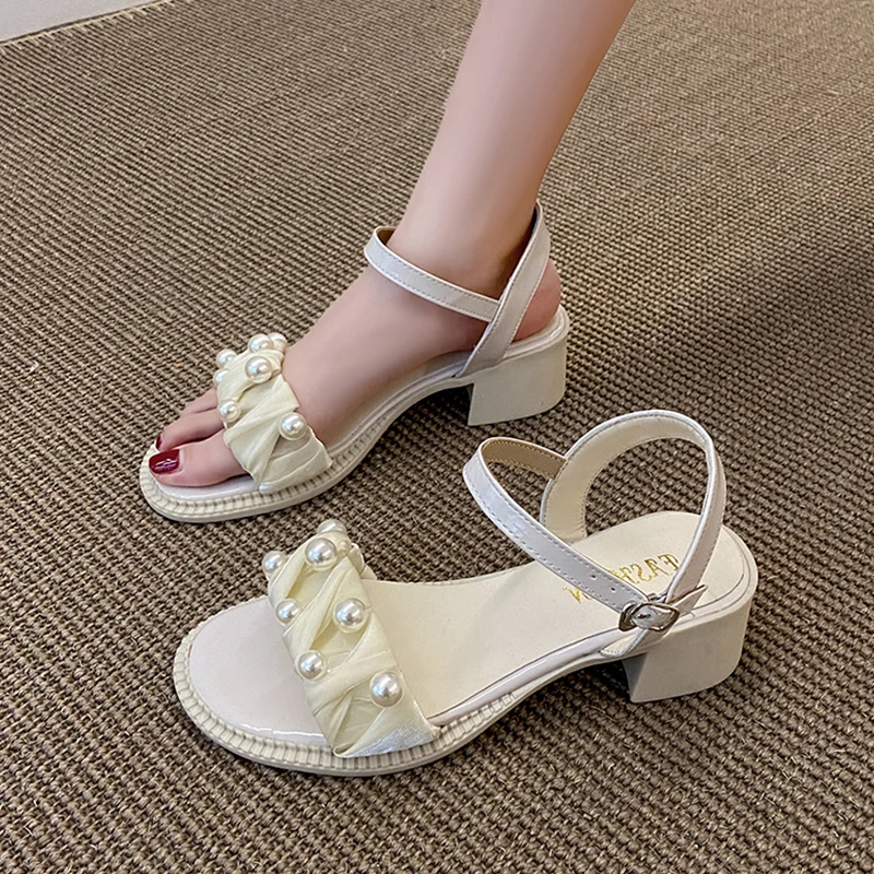 

Beige Heeled Sandals Espadrilles Platform Female Shoe Soft 2022 Women's Med Buckle Strap Black High Girls New Medium Comfort Cle