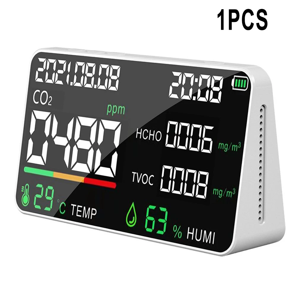 

5-in-1 Indoor Air Quality Monitor HCHO TVOC CO2 AQI Carbon Dioxide Tester With LCD Color Screen Display