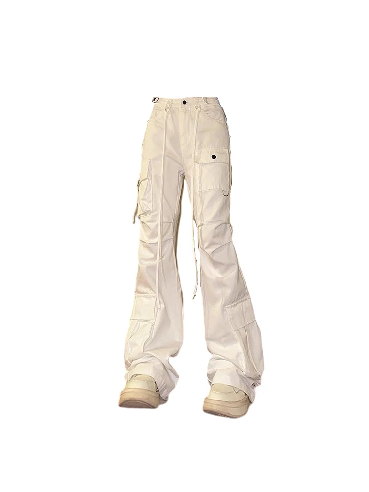 

Женские винтажные джинсы-карго в стиле 90-х, белые широкие джинсовые брюки с высокой талией в стиле Харадзюку, мешковатые джинсовые брюки 1920-х годов, одежда для гранжа 2000