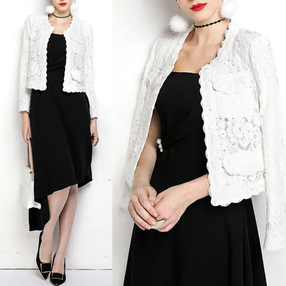 

Coat Long Sleeve Women Short Cardigan Fashion Suit Floral Lace Front Open Slim Coat