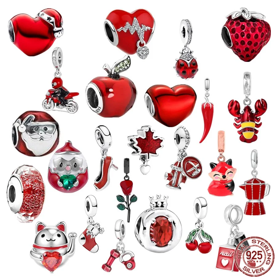 

Подвеска в виде омара, кофейника, Санта-Клауса, красная серия, Шарм-бусина из серебра 925 пробы с яблоком, самодельные ювелирные изделия, подходит для оригинального браслета Pandora