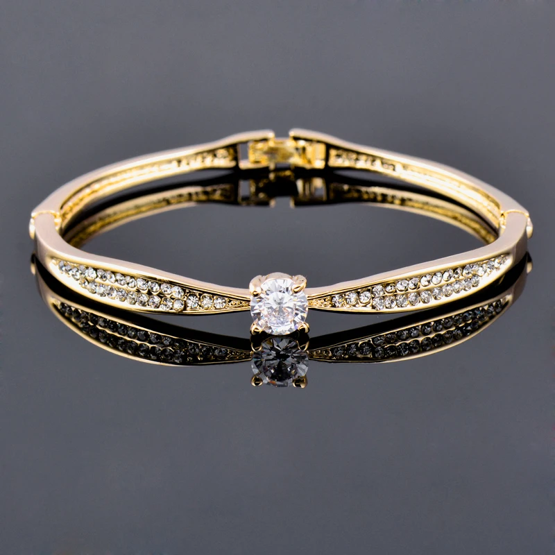 

KIOOZOL Shiny Rose Gold Silver Color Inlaid Cubic Zirconia Real Gold Color Bracelet For Women Wedding Party jewelry 2022 KO1