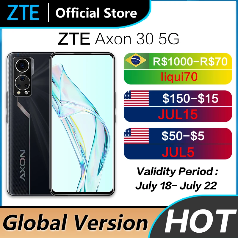 Global Version ZTE Axon 30 5G Smartphone 6.92'' 120Hz Under-screen camera Snapdragon 870 Octa Core 65W Fast Charge 4200mAh