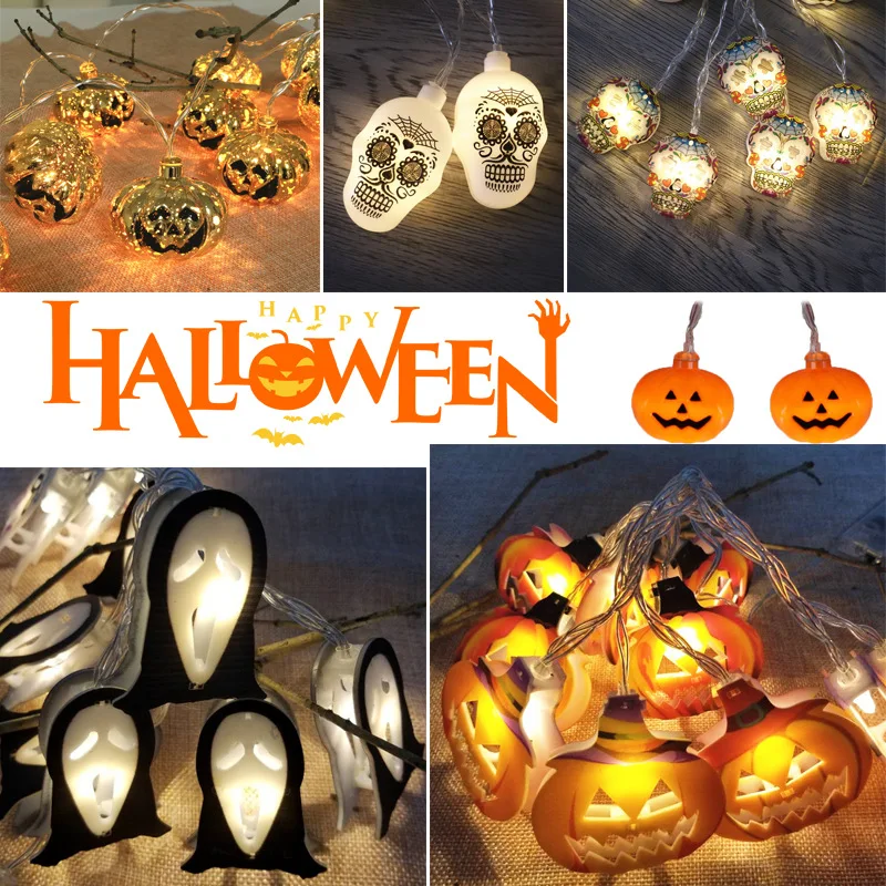 

150cm 300cm 10led/20Leds Halloween LED String Portable Pumpkin Ghost Skeletons Lights for Home Bar Halloween Party Outdoor Decor
