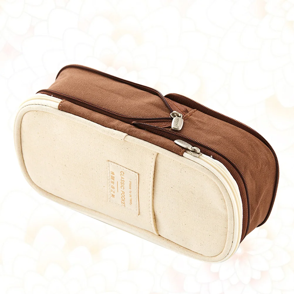 

Simple Case Large Capacity Pen Storage Bag Portable Bag Multi-functional Stationery Holder (Caramel)