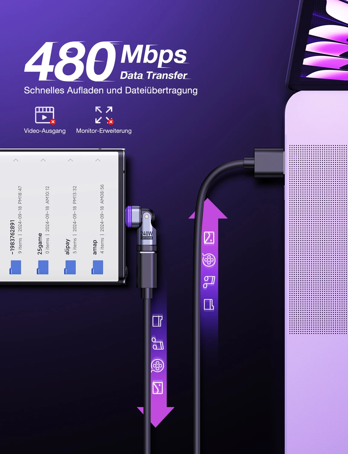 AUFU 16-контактный USB-адаптер C к Type Магнитный OTG-адаптер PD 240 Вт для быстрой зарядки