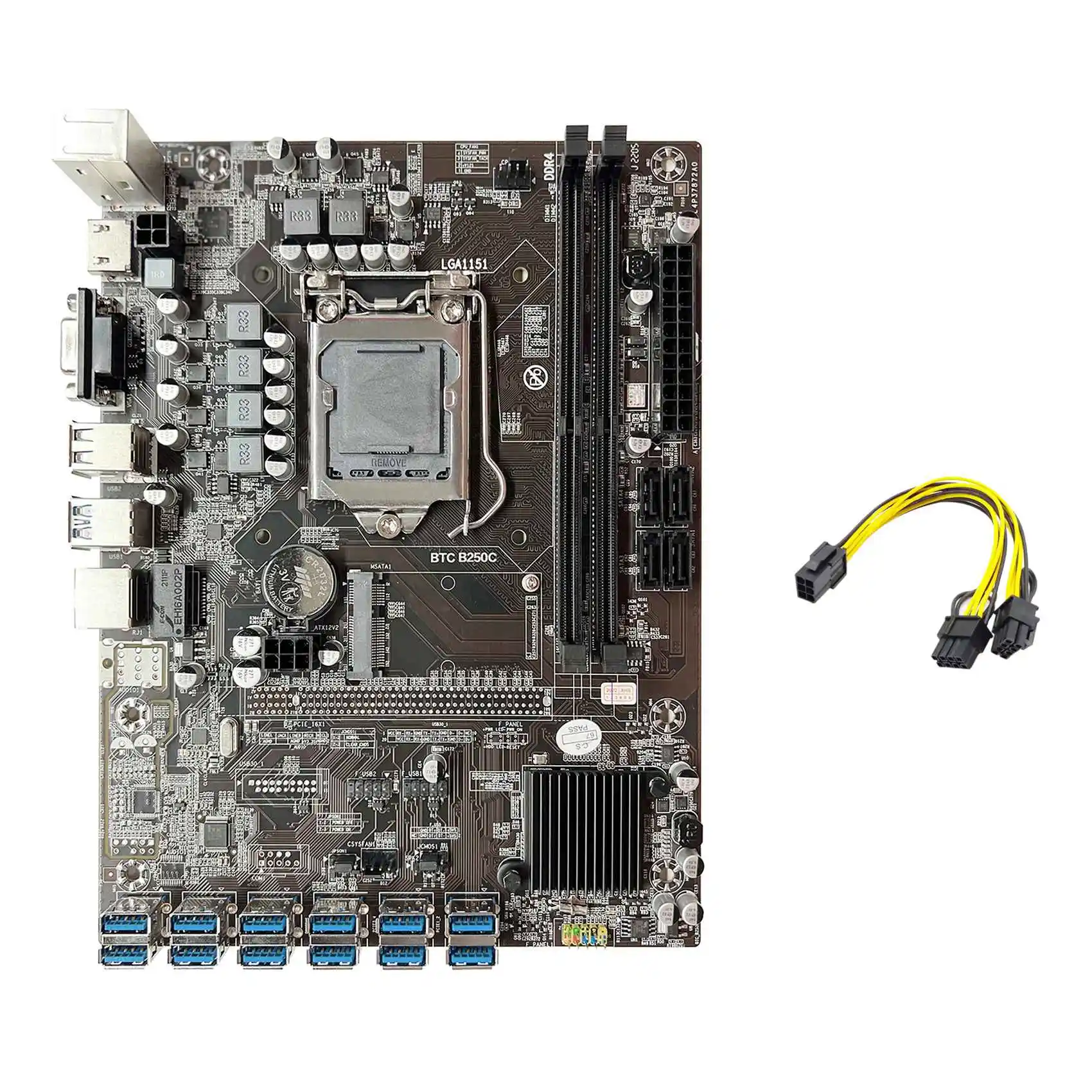 

B250C BTC Mining Motherboard+6Pin to Dual 8Pin Cable 12XPCIE to USB3.0 Graphics Card Slot LGA1151 DDR4 Miner Motherboard