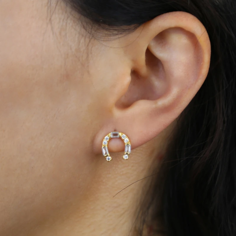 Настоящее серебро 925 пробы прозрачные серьги-гвоздики с подковой U-образной формы