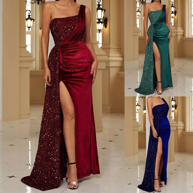 

Women's Luxury Dress High end Fish Tail Banquet Temperament Style Single Shoulder Dress Evening Dresses For Ladies