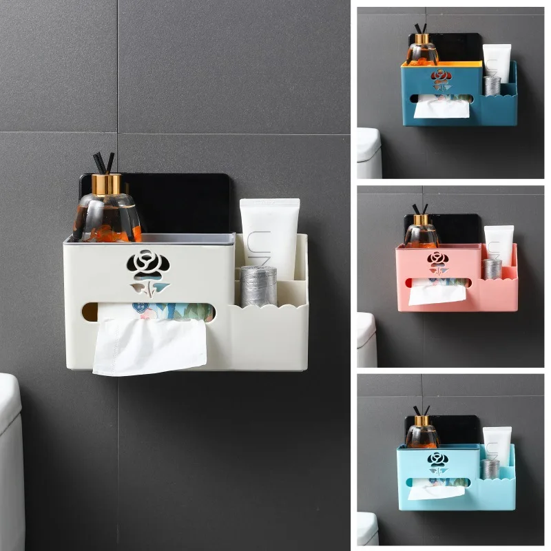 

Multifunctional tissue box desktop punch-free wall-mounted tissue box toilet two-in-one tissue box