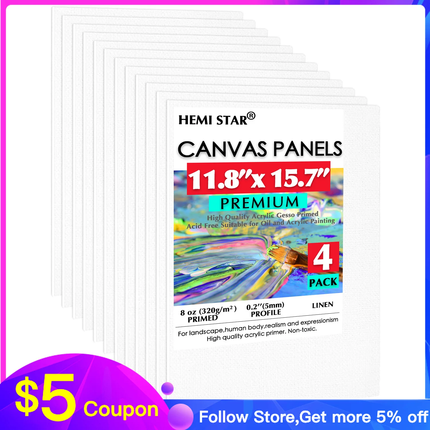 

Painting Canvas Panels Linen 4-pcs Artist Canvas Boards for Painting, 30x40cm-11.8x15.7in Primed White Canvas for Acrylic,Oil