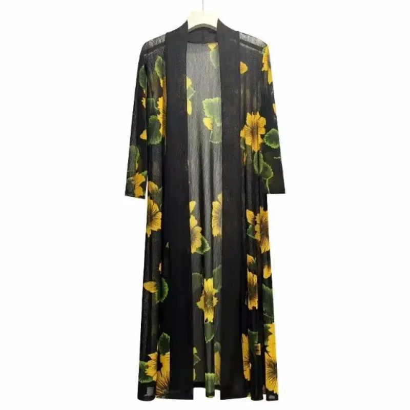 Женский длинный кардиган с принтом свободное тонкое пальто защитой от солнца