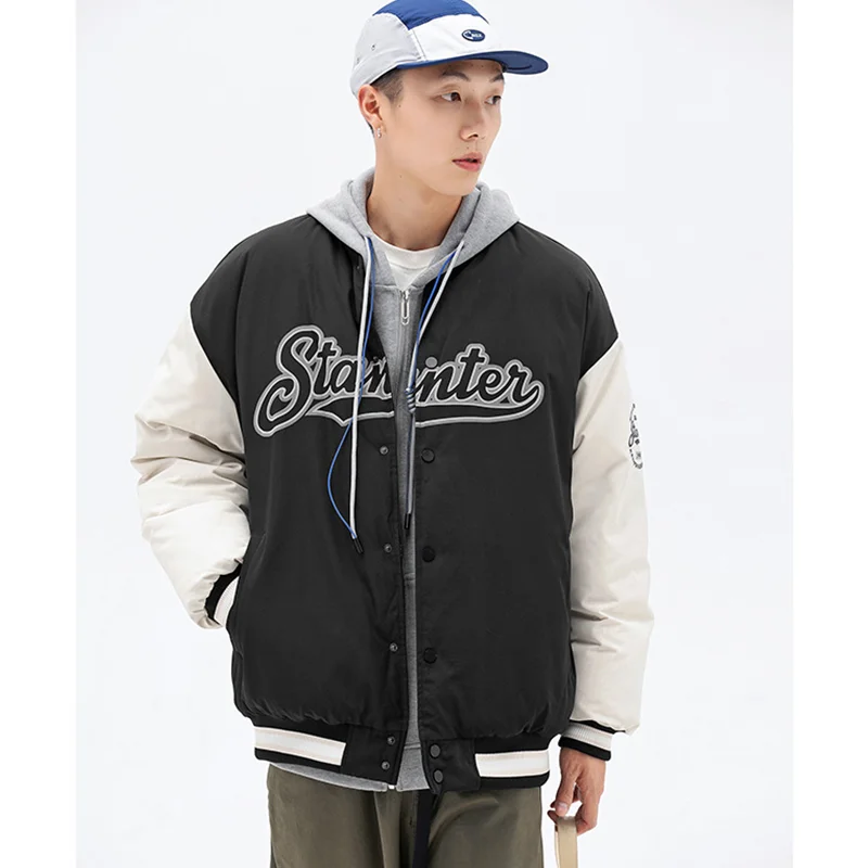 Streetwear Men New White Grey Keep Warm  Baseball Uniform Fashion Comfortable Cotton Clothes Versatile Outerwear Winter Female