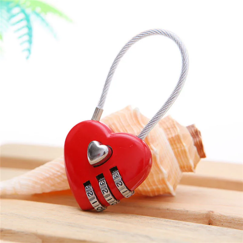 1 Pc Resetable 3 Digits Padlock Security Combination Heart Lock  Small Suitcase Padlock Red Color