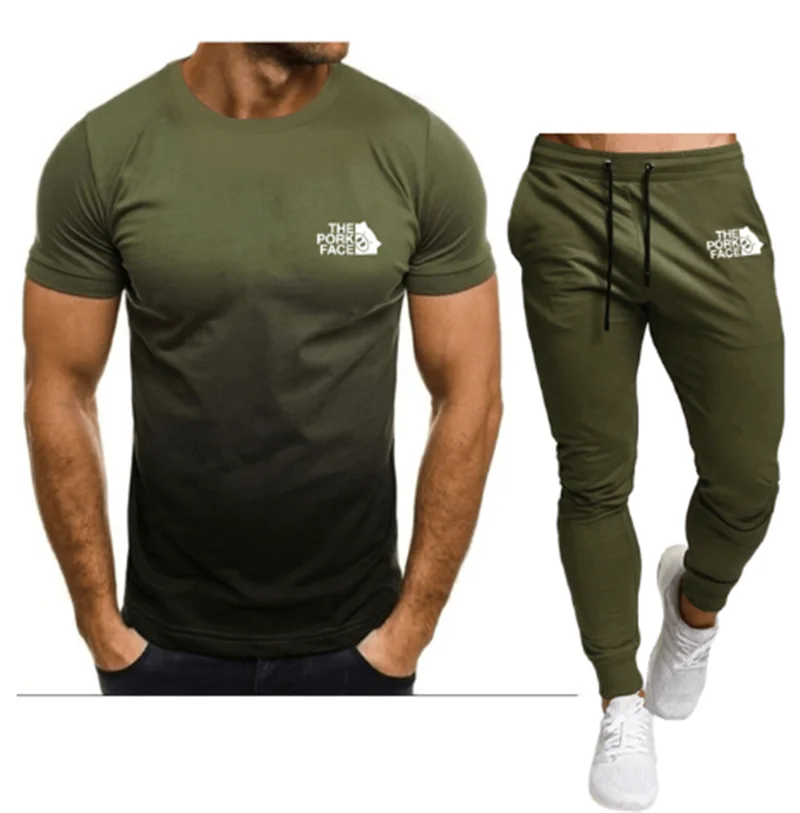 2023 new summer men's round-neck T-shirt+trousers sports suit men's suit street wear short-sleeved polo shirt casual sports suit