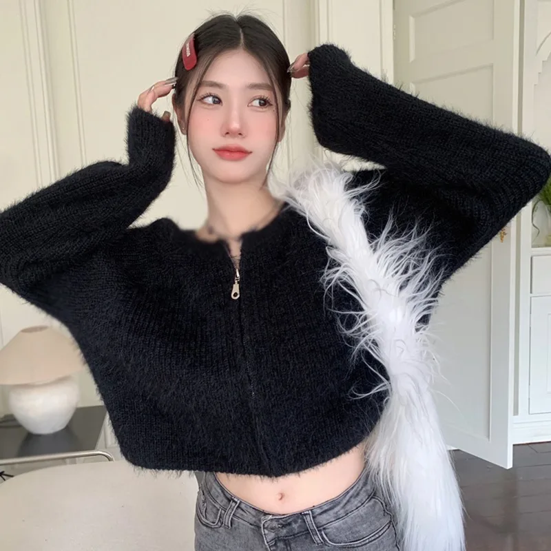 Женский свитер с круглым вырезом женский эластичный из норкового пуха длинными