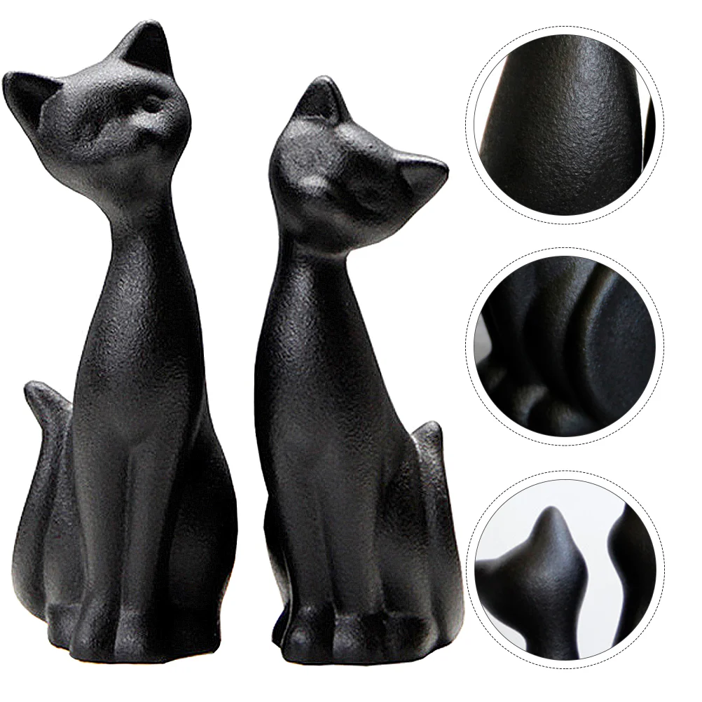 

Cat Figurine Kitten Ceramic Statue Ornament Black Sculpture Animal Figurines Statues Figure Decor Decoration Party Aquarium