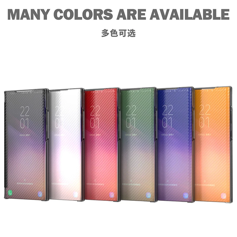 Slim Smart Carbon Fiber Flip Phone Case For Samsung Galaxy S20 S21 S10 S9 S8 Ultra Plus FE Full Cover