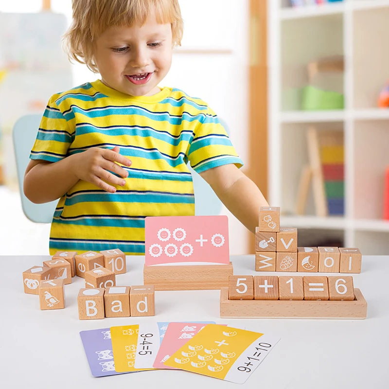 

Baby Wooden Toy Spelling English Word Game Letters Cardboard Montessori Teaching Aids Spell Word Building Blocks For Kids Gift