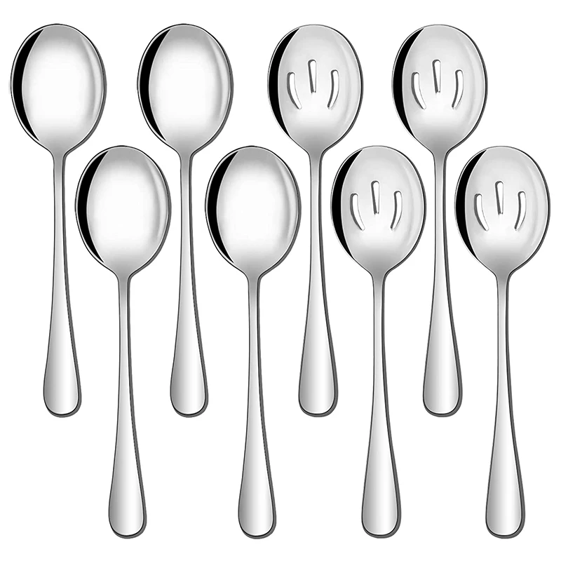 

HOT Stainless Steel Spoons, 8PCS 8.5 Inches Stainless Steel Serving Spoons Slotted Spoons Set For Buffet Can Banquet Cooking