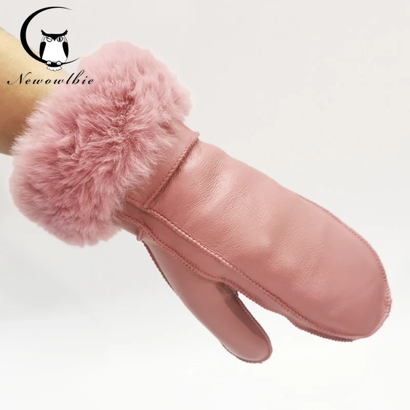 Women's winter sheepskin thicken gloves,Imitation Rex rabbit fur cuffs warmth, Mittens Cute Furry Outdoor Sport Female Gloves