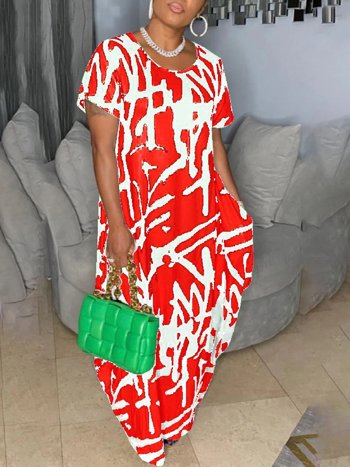 Plus Size Floral Dress Women Wide Print Pocket Elegant Cloth Lady Casual Long Robe 2023 Summer Trendy Evening Party New In Dress