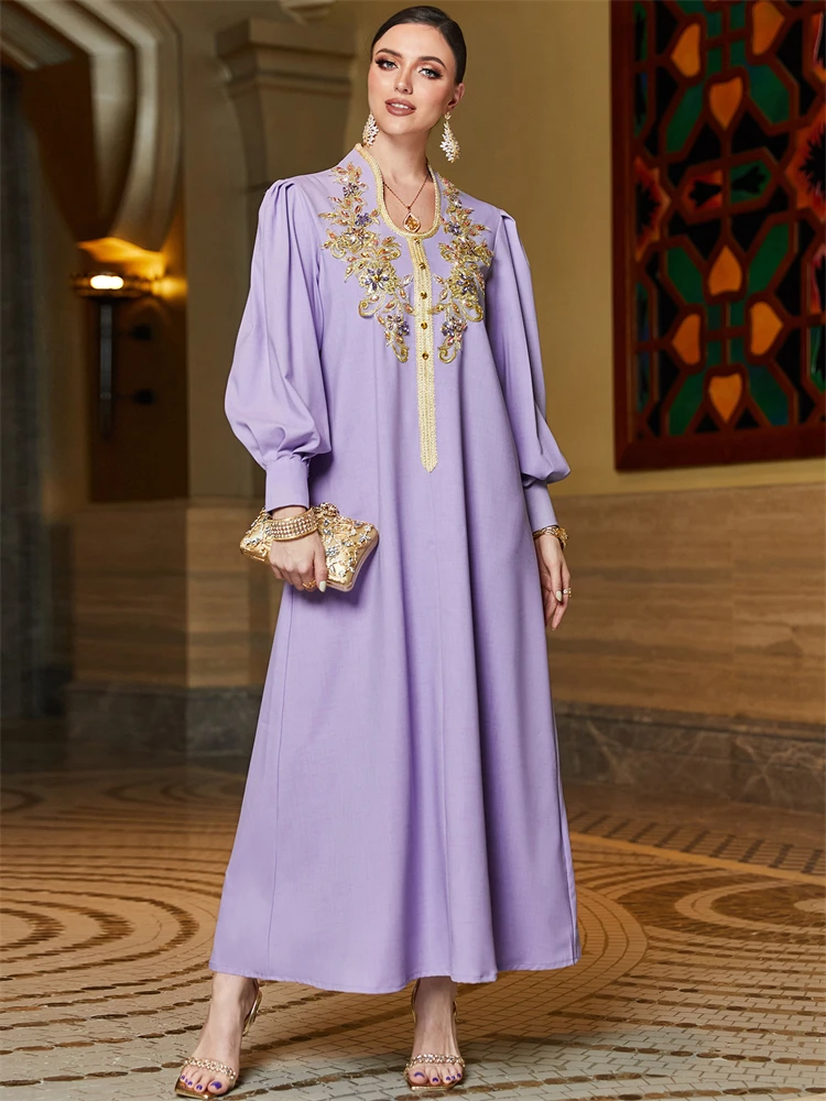 

Purple Ramadan Abaya Kaftans Muslim Long Dress Robe Femme Musulmane Islam Turkish African Dresses For Women Vestido Arabe Mujer