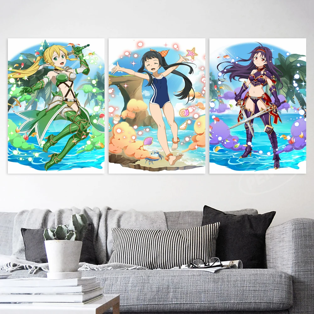 

Canvas Kirigaya Suguha Painting Yui Wall Sword Art Online HD Printing Konno Yuuki Poster Home Decorative Living Room Pictures