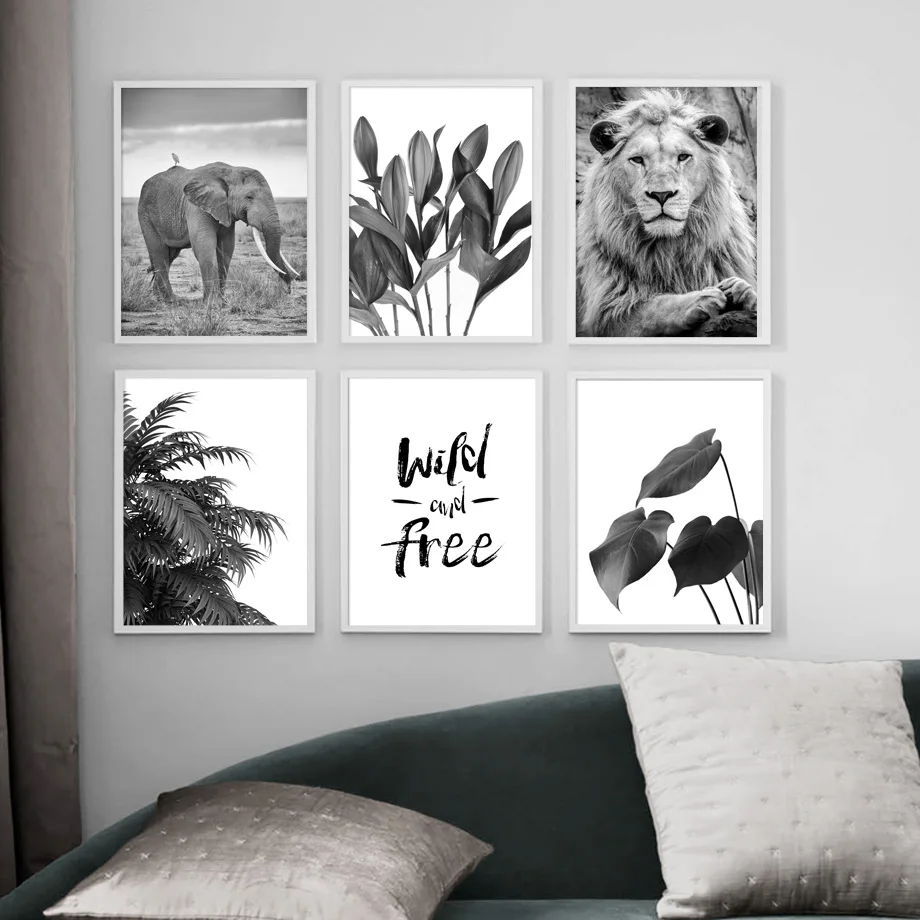 Настенная Картина на холсте со слоном львом лилия кокосовое дерево монстеры