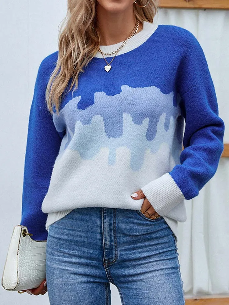 2022 Autumn Winter Knitted Sweater Women O Neck Black Blue Sweater Pullover Women Loose Thick Sweater Jumper Knitwear