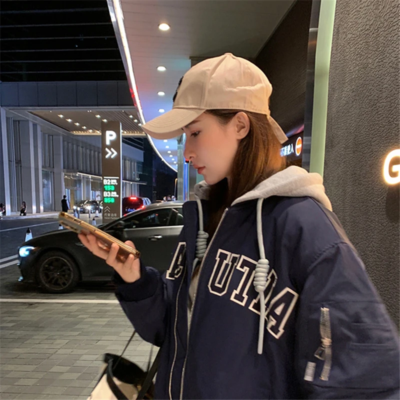 Новая бейсбольная куртка с капюшоном женское осенне-зимнее пальто 2022 свободная