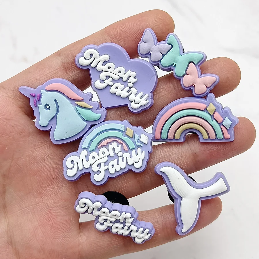 Moon Fairy PVC Shoe Buckle Accessories Funny DIY Unicorn Butterfly Fishtail Shoe Decoration Jibz For Crocs Charms Kid Party Gift