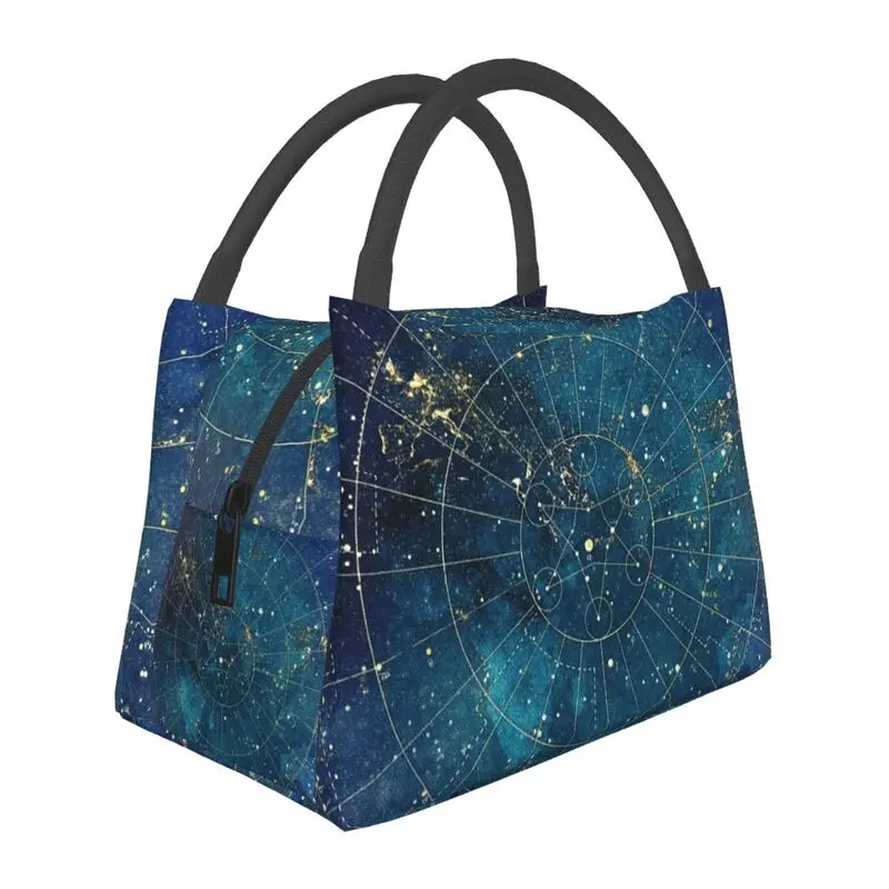 

Star Map City Lights Portable Lunch Boxes Multifunction Stars Aesthetic Purple Planets Thermal Cooler Food Insulated Lunch Bag