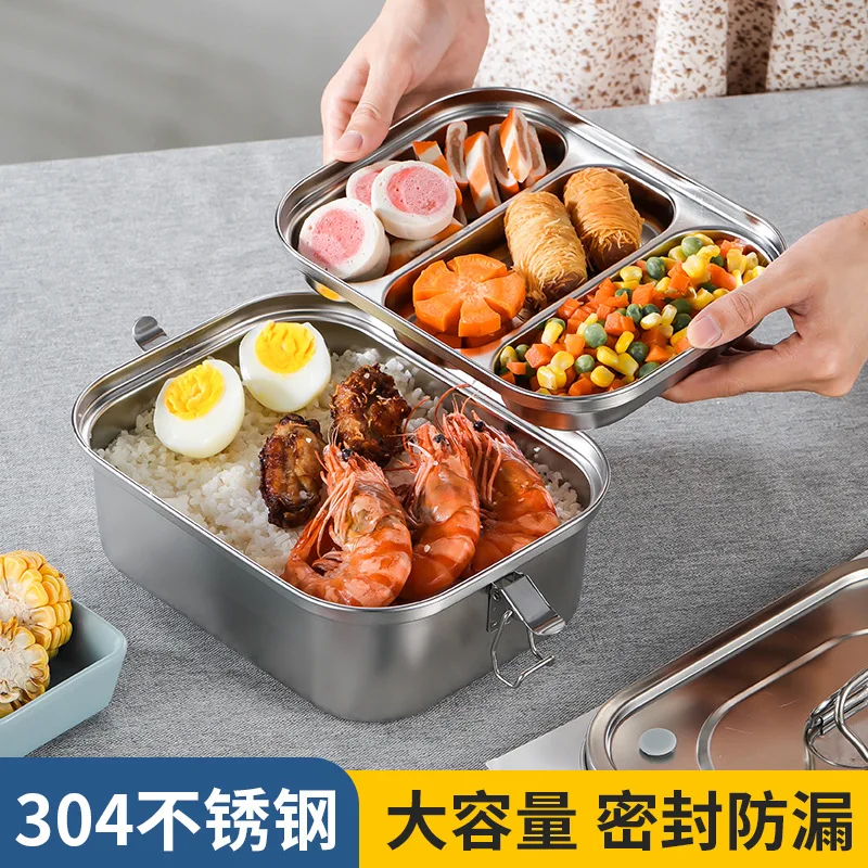 Большой Meng Bud Ручка Двухэтажное отделение Bento Ланч-бокс304Жержавеющая сталь