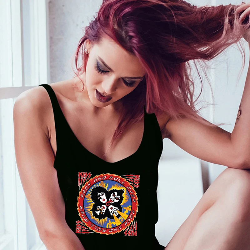 

Kiss End of The Road Tour Band Women Tank Tops Cotton Sexy Party Clothes Funny Boho Racerback Streetwear Vest Round Neck Tops