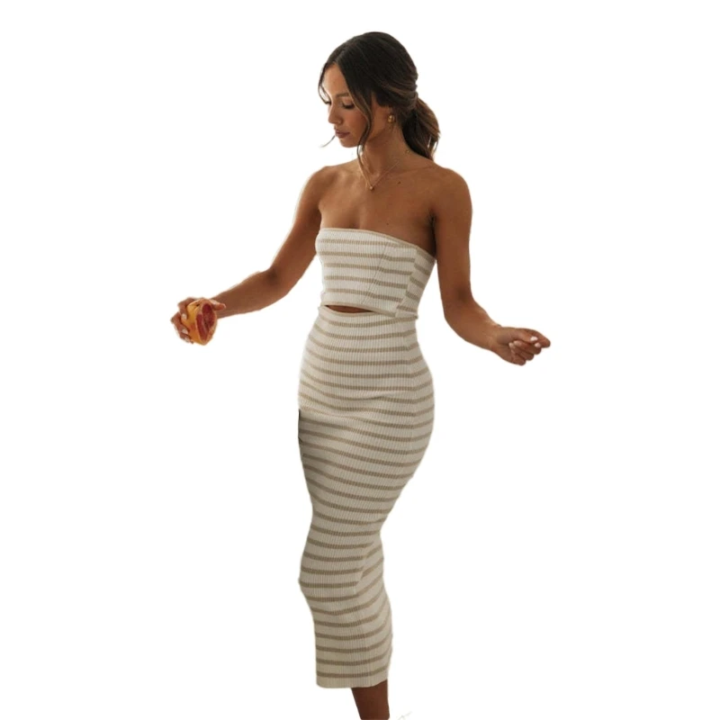 

Women's Cut Out Strapless Bandeau Tube Dress Sleeveless Midi Dresses Knit Dress